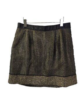 Ann Taylor Loft Wool Blend Gold Metallic Organza Overlay A-Line Skirt Size 12